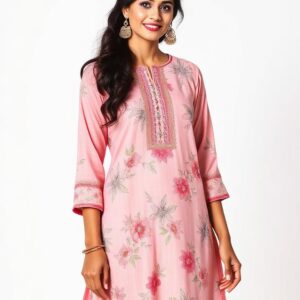 Pink Floral A-Line Kurti